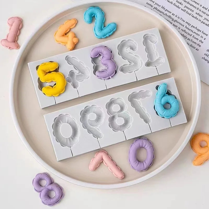 1PCS/2PCS DIY Number Fondant Cake Decorating Silicone Mould Lollipop Chocolate Baking Tool Resin Clay Handmade Gift Making Mo
