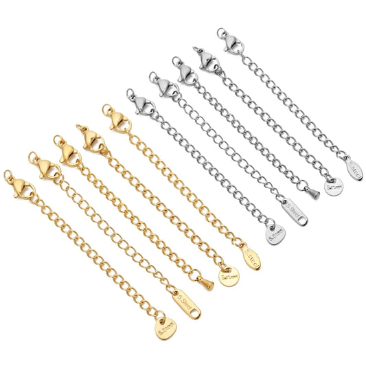 10pcs Stainless Steel Extension Chains with Lobster Clasps Connector Link Necklace Tail Making DIY Bracelet Accessories Suppl