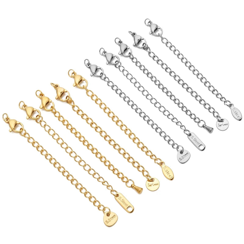 10pcs Stainless Steel Extension Chains with Lobster Clasps Connector Link Necklace Tail Making DIY Bracelet Accessories Suppl