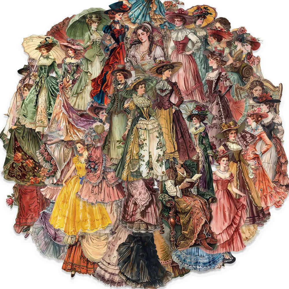 50PCS Vintage European and American Character Stickers for Mobile Phones, Laptops, Cups, Photo Frames, DIY Decorative Sticker