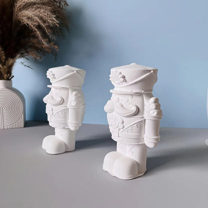 DIY 3D Nutcracker Ornament Silicone Mold, Soldier Candle Plaster Cement King Figurine Wax Product Casting Tool for DIY Crafts