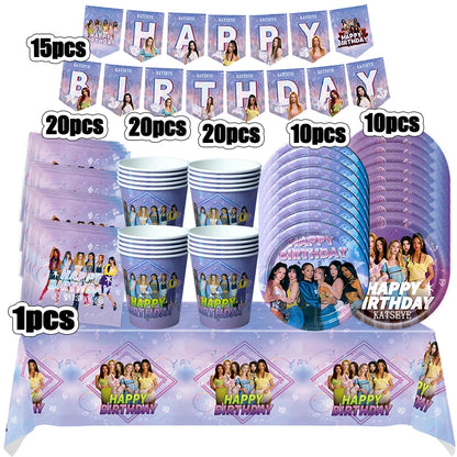 New Katseye Birthday Decoration Superstar Party Favors Stickers Poster Balloons Backdrop Banner Cake Decoration Baby Showe Gi