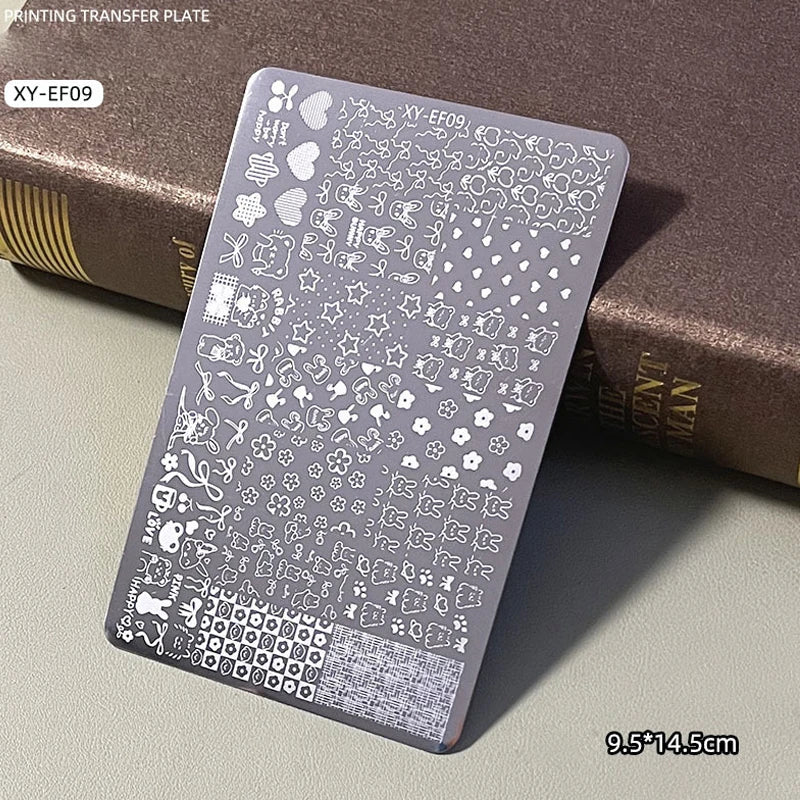 Elegant Grid Nail Stamping Plates 10*15cm Plus Size Plaid Line Stripe Butterfly Flower Design Nail Art Plates DIY Printing To
