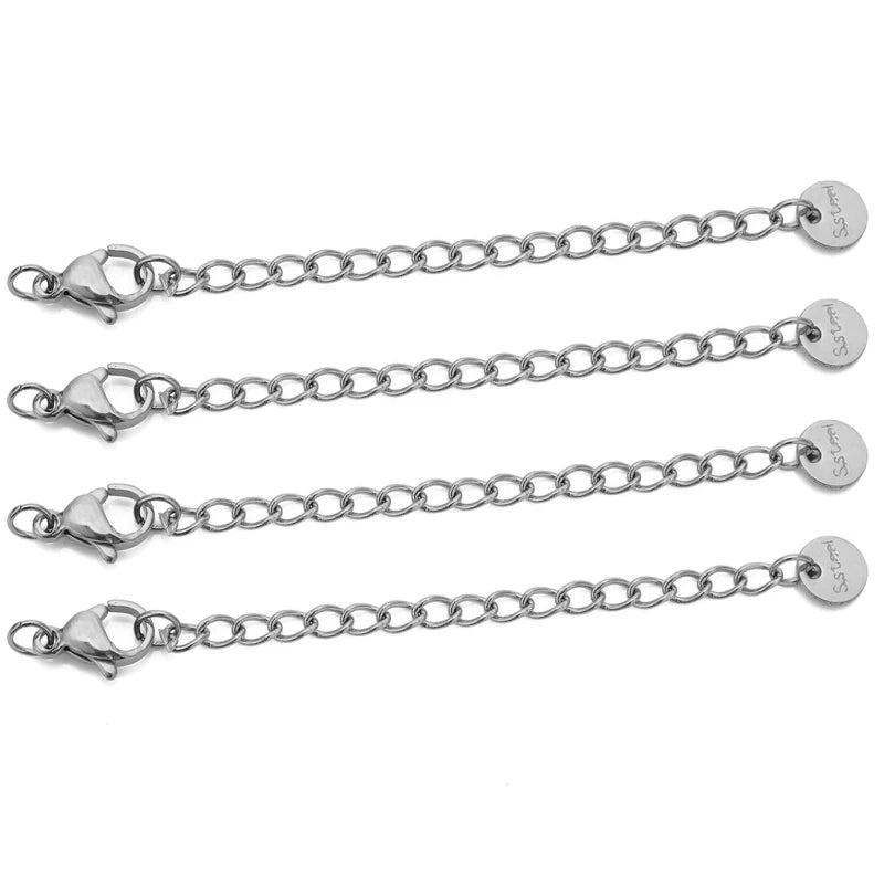 10pcs Stainless Steel Extension Chains with Lobster Clasps Connector Link Necklace Tail Making DIY Bracelet Accessories Suppl