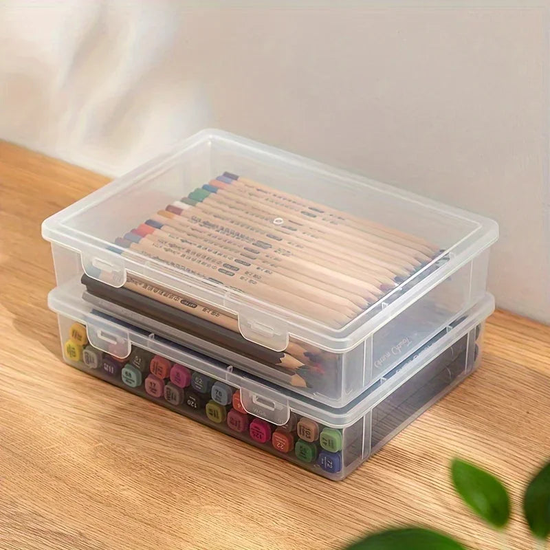 Large Capacity Pencil Case Transparent Plastic Notebook Sketch Marker Colored Lead Painting Storage Box, Back To School Suppl
