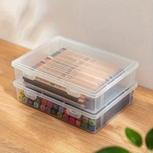 Large Capacity Pencil Case Transparent Plastic Notebook Sketch Marker Colored Lead Painting Storage Box, Back To School Suppl