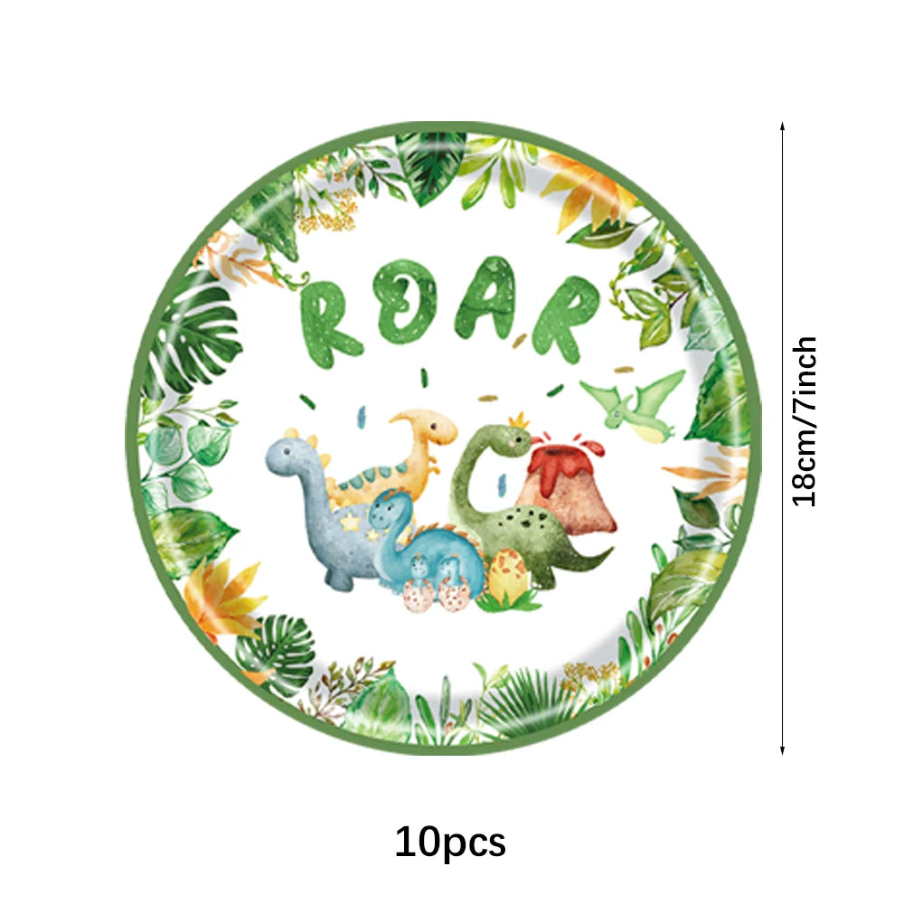 Cartoon Dinosaur Birthday Disposable Tableware Paper Plates Cups Napkin Tablecloth Dinosaur Roar Theme Birthday Party Decorat