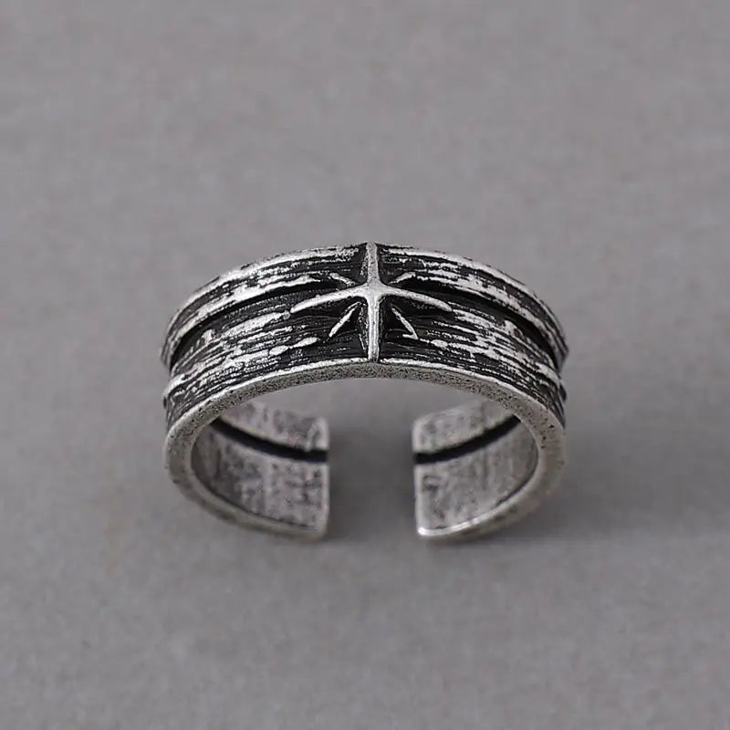 Retro Stary Night Art Ring For Men Silver Color Punk Gothic Adjustable Open Ring Rock Handmade Unisex Jewelry Accessories Gif