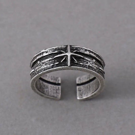 Retro Stary Night Art Ring For Men Silver Color Punk Gothic Adjustable Open Ring Rock Handmade Unisex Jewelry Accessories Gif