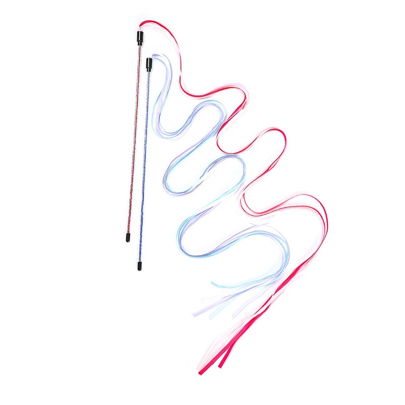 Interactive Cats Toys Long Satin Ribbon Cat Teaser Rod Toy Kitten Playing Teaser Wand Toy Cat Stick Toy - 2pcs A