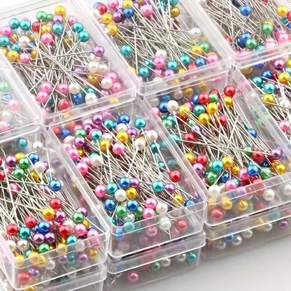 100Pcs Fashion Sewing Needles Colored Glass/Ceramics Head Bead Pin Stitch Knitting Needles Sewing Fixed DIY Safety Pin