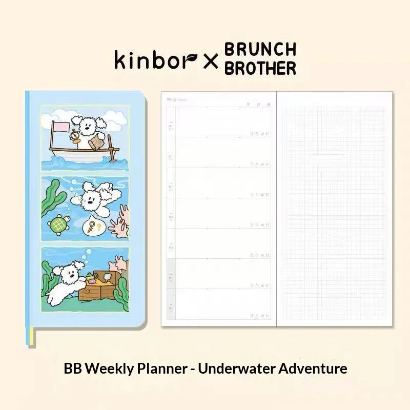 Kinbor Original Undated Weekly Planner, Illustrated Hardcover Journal with Two Pages Per Week, Portable To-Do List Notebook S