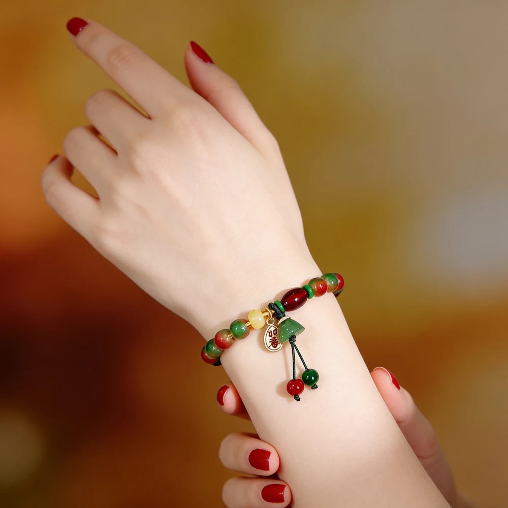 New Chinese Style Colorful Beaded Bracelet For Women Vintage Natural Stone Ethnic Handmade Chain Hand Rope Bracelet Jewelry G