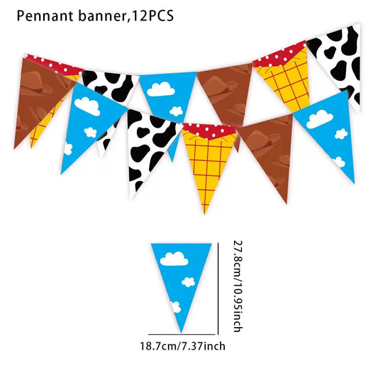 Cartoon Banne Party Decoration Banner Cloud and Cow Print Triangle Pennant Flag Streamer Kids Boys Birthday Baby Shower Suppl