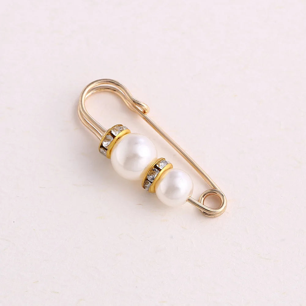Women New Cute Imitation Pearl Rhinestone Brooch Anti-lighting Skirt Waist Pin Fashion Jewelry Accessories Gifts - 3.8CM 2205