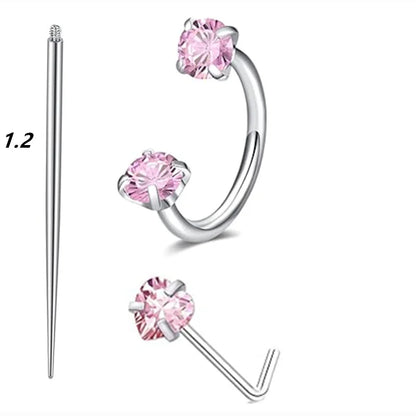 6/2pcs Horseshoe Nose Rings With L-Shape Nose Stud, Stainless Steel Rianbow CZ Nose Ring,, Lip Eyebrow Helix Ear Piercing - 3