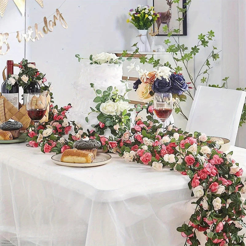 250CM Artificial Rose Flowers for Wedding Home Room Decoration Autumn Garden Outdoor Arch Christmas Rattan DIY Fake Plants Vi