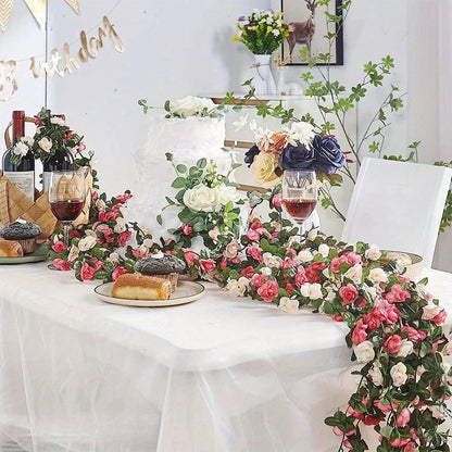 250CM Artificial Rose Flowers for Wedding Home Room Decoration Autumn Garden Outdoor Arch Christmas Rattan DIY Fake Plants Vi