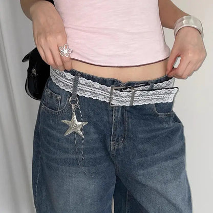 Beautiful White Floral Lace Waist Belt; Adjustable All-match Fashion Accent for Women; Casual Waist Strap Decor Accessory Gif