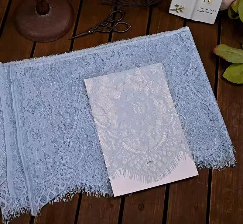 26cm Wide Eyelashes Lace Trim DIY Handmade Decoration Clothing Wedding Dress Lace Skirt Sleeve Accessories Fabric - light blu