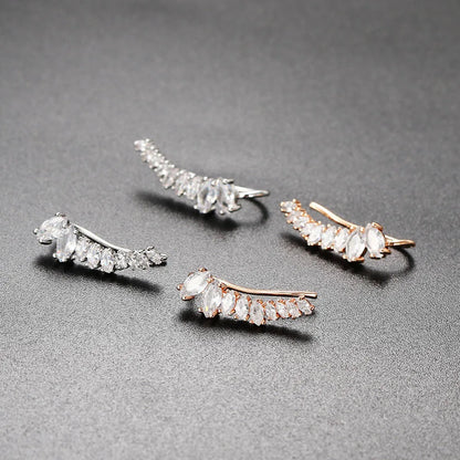 Angle Wing Ear Cuff Climbing Earrings for Women Shiny Zirconia Rose Gold Color Crystal Ear Accessories Female Gift Jewelry E7