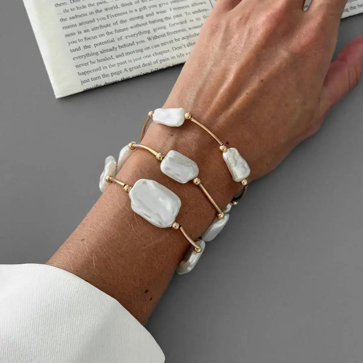 3Pcs/Set Creative Irregular Imitation Pearl Chain Bracelet for Women New Trend Elegant Stackable Bangle Wedding Jewelry - Gol