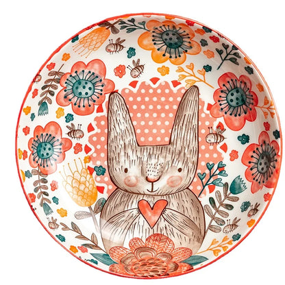 1pc/cute rabbit hand-painted bowl and plate underglaze ceramic household soup bowl commercial hotel noodle bowl fruit salad b