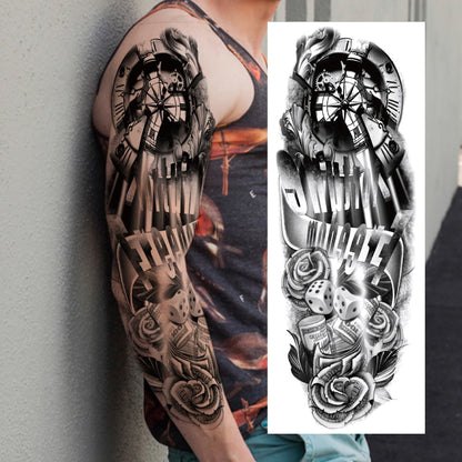 1 Sheets Wolf Lion Tiger Maori Temporary Tattoos For Men Women Adults Full Sleeve Arm Flower Rose Skull Tattoo Sticker Decor 