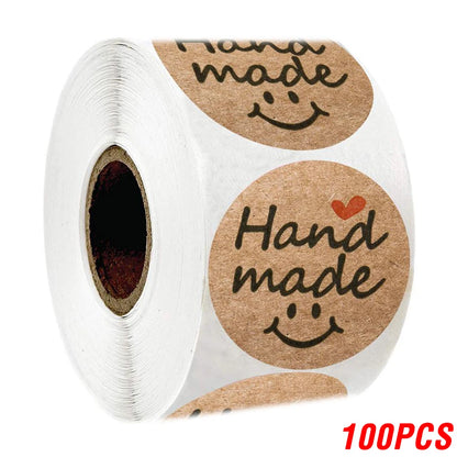 100-500pcs 1inch Vintage Kraft Paper Handmade With Love Stickers for Package Thank You Stationery Adhesive Labels Baking Seal