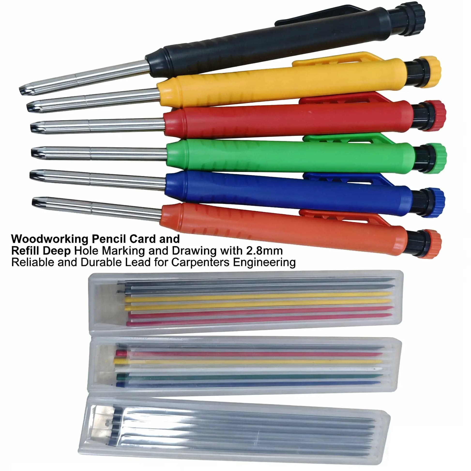 Woodworking Pencil Card and Refill Deep Hole Marking and Drawing with 2.8mm Reliable and Durable Lead for Carpenters Engineer
