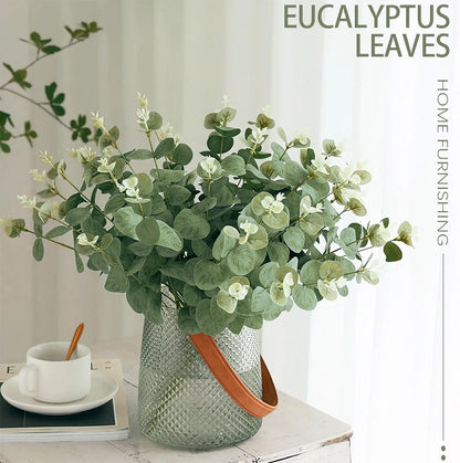 5/10/20Pcs Artificial Eucalyptus Leaf Stems Green Plants For Living Home Room Decoration Bride Wedding Decor Flowers Bouquets