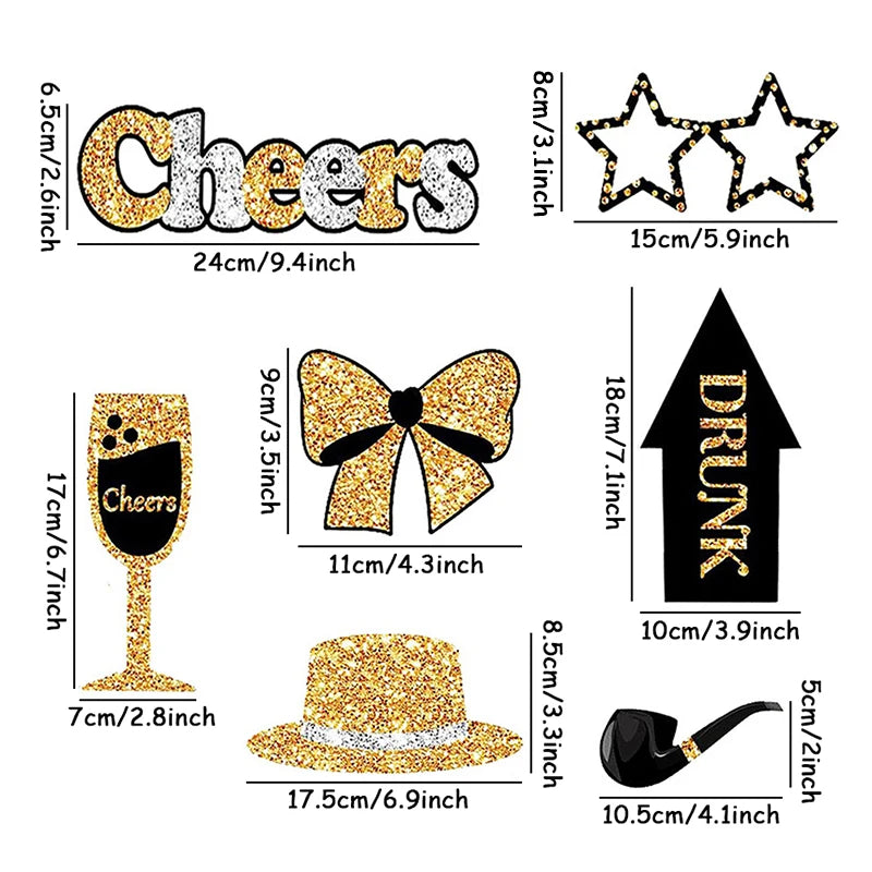 30pcs Black Golden Party Photo Booth Props for Birthday Weddings Graduation Prom New Year Party Supplies Hats Lipstick Tie Cr