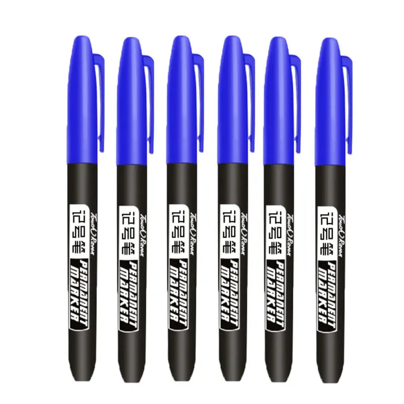 6 PCS Permanent Marker Pen Manga Drawing Markers Black Blue Red Waterproof Ink Sketch Pens Stationery Art School Supplies - 6