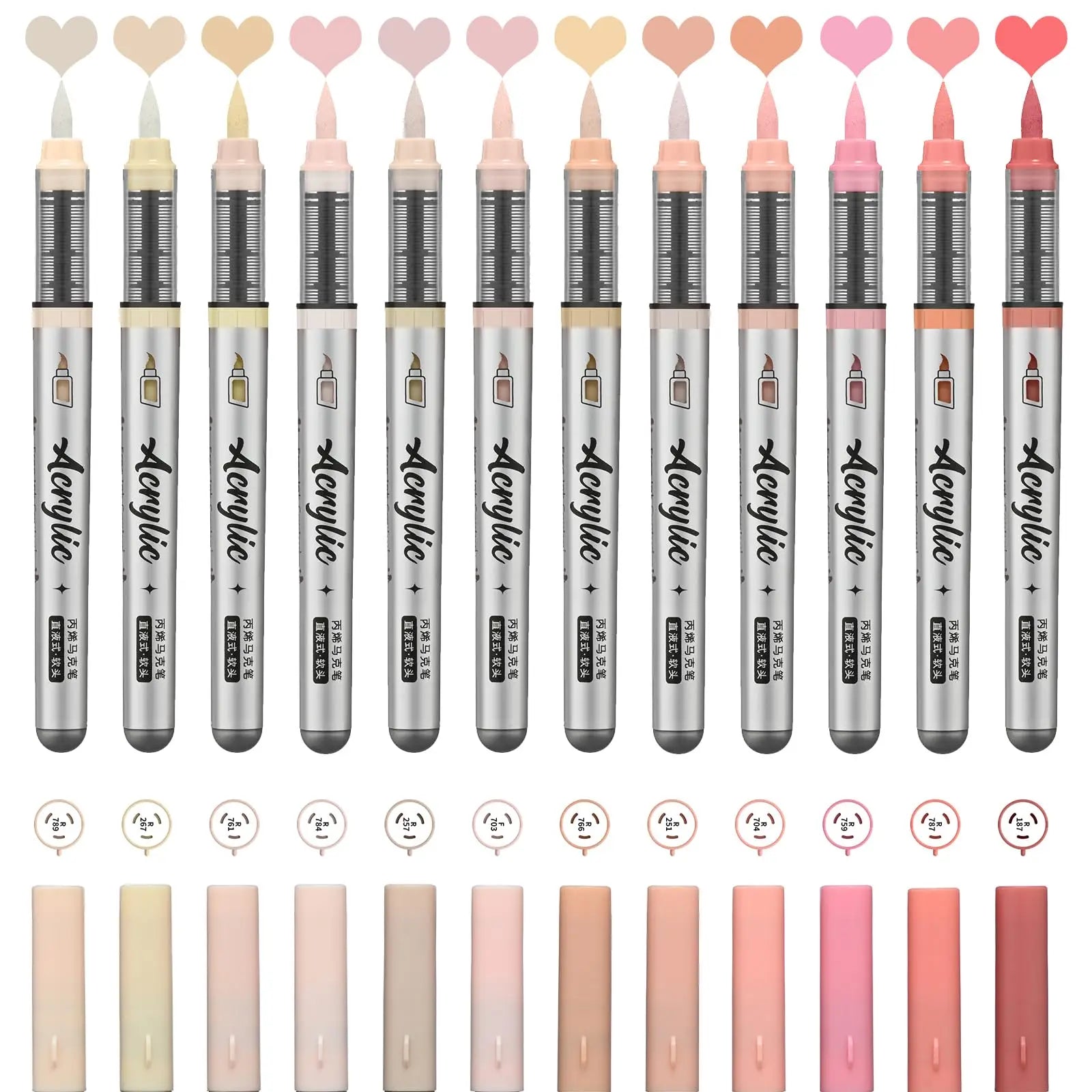 Acrylic Paint Markers ,12 pcs Brush Tip Acrylic Paint Pens Set with 9 Professional Color Series for DIY & Art Supplies - Fles
