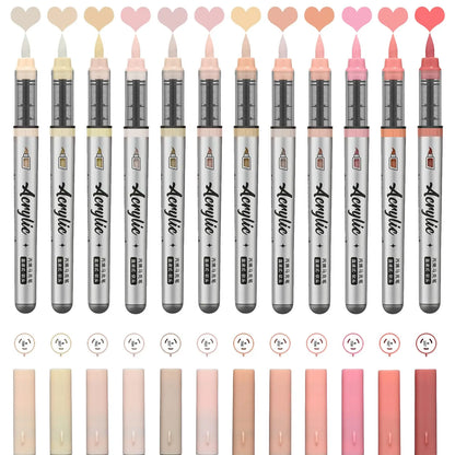 Acrylic Paint Markers ,12 pcs Brush Tip Acrylic Paint Pens Set with 9 Professional Color Series for DIY & Art Supplies - Fles