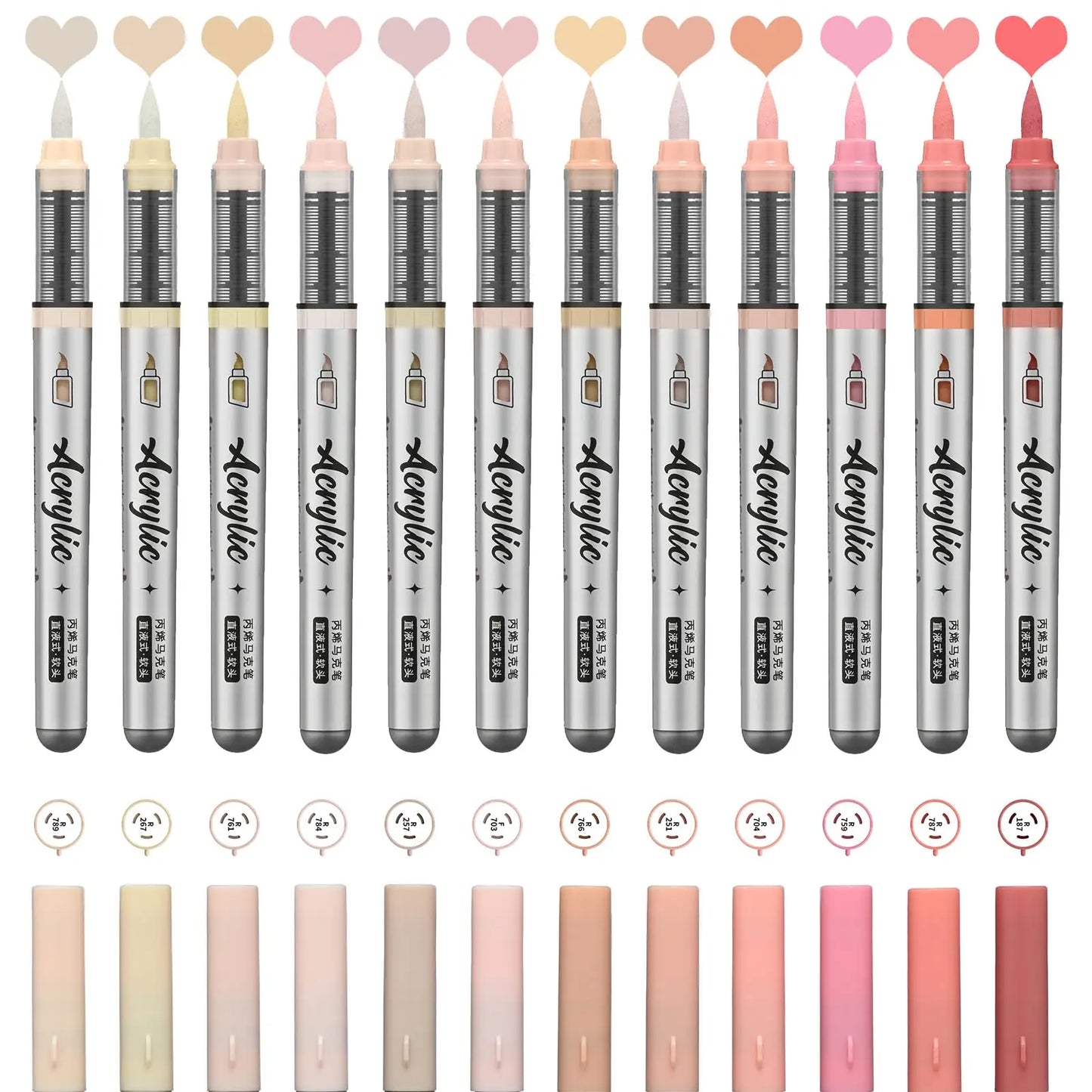 Acrylic Paint Markers ,12 pcs Brush Tip Acrylic Paint Pens Set with 9 Professional Color Series for DIY & Art Supplies