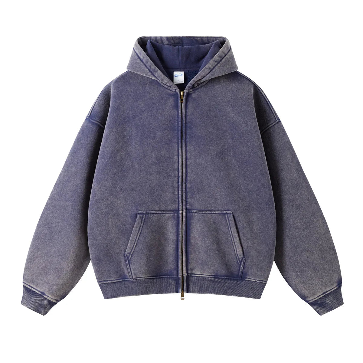 Batik fleece zippered hoodie - Navy Blue / L
