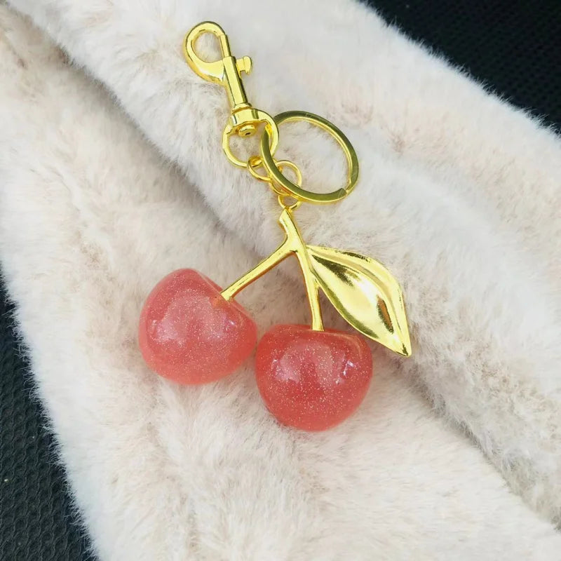 Trendy Red Cherry Pendant Keychain for Women Cute Bag Decorations Multifunctional Jewelry Car Key Accessories Charm Keyring G