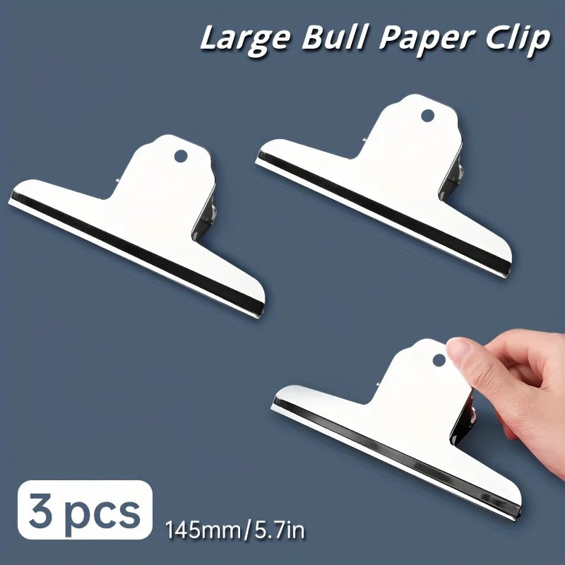 1pc/3pcs/5pcs Large Bull Paper Clips 14.5cm/5.7in,School Supplies for Bulletin Board,Artworks,Food Bag,Photos,Metal Chip - 3p