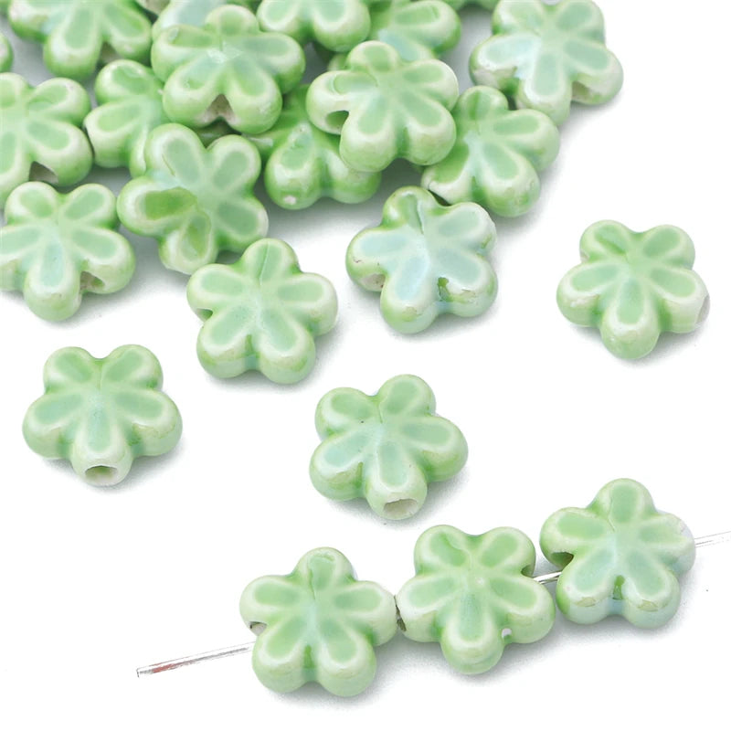 10Pc 12mm Handmade Colorful Flower Shape Ceramic Loose Spacer Beads Charm for Bracelet Necklace Earring DIY Jewerlry Making -