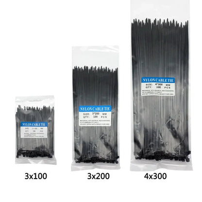 300pcs Three mode Self-Locking Plastic Nylon Wire Cable Zip Ties Black Cable Ties Fasten Loop Cable Various specifications - 