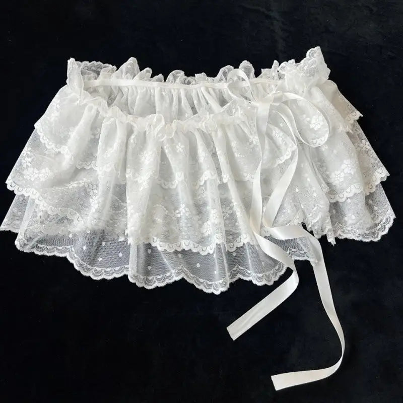 Korean Fashion Lace Irregular Skirt Curtain White Flowers Lace Mesh Halfbody Skirt Women Summer Bottoms Jeans Decorative Heml