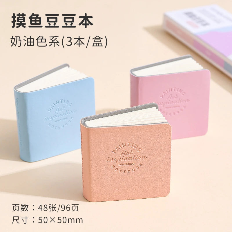 3pcs/set Colorful Mini Drawing Books Square Watercolor Sketchbook Thick Paper Drawing Books Study Art Art Supplies - E
