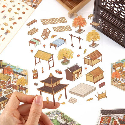 DIY Cartoon Cat Leisure Life in 4 Seasons Landscape Sticker 3D Pocket Cabin Scene Stacking Pasting Stickers Gift for Kid Chil