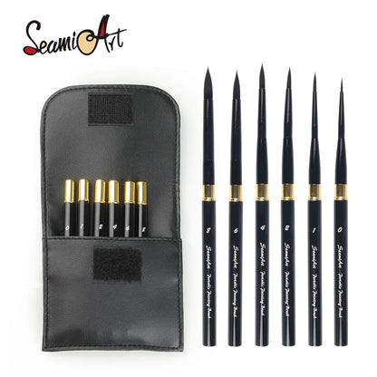 SeamiArt 6pcs/Set With Portable Pu Brush Bag DivIsible Short Holder Watercolor Journal Paint Brush for Art Supplies