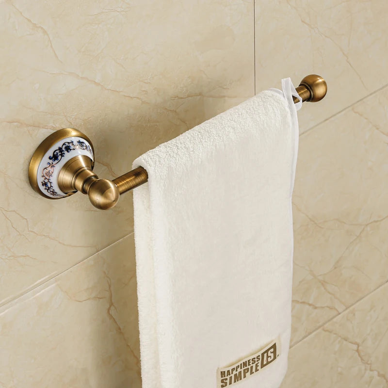 Antique Brushed Solid Brass Bathroom Accessories Sets European Porcelain Bathroom Hardware Sets Ceramic Retro Bathroom Produc