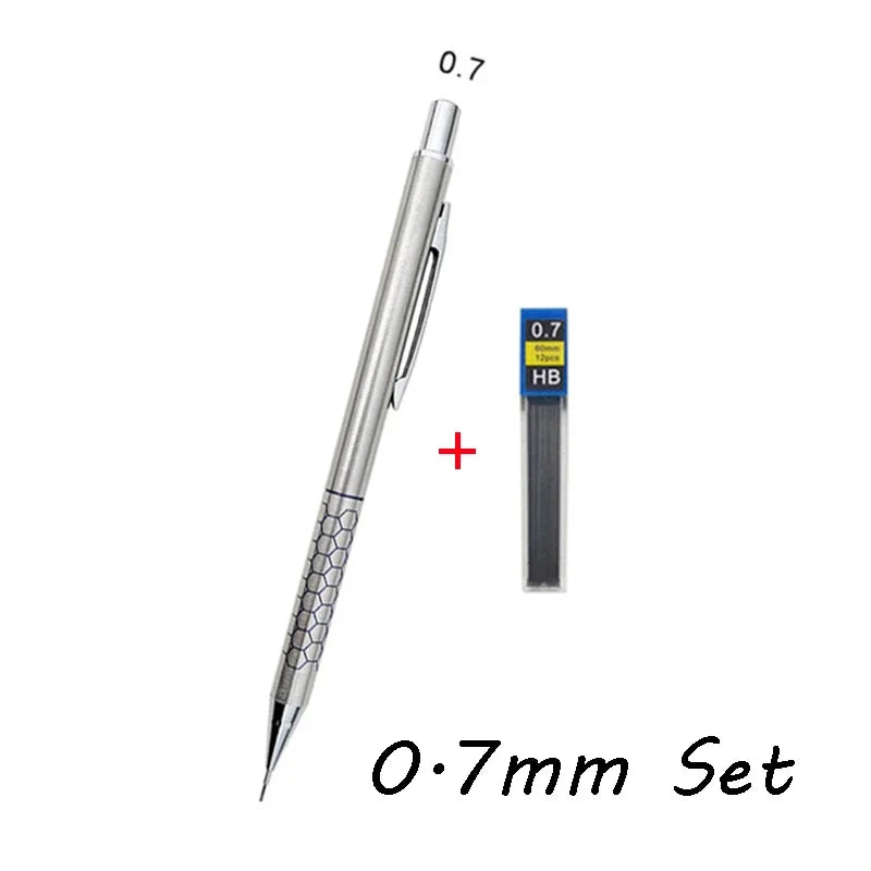 0.5 0.7 0.9mm Metal Mechanical Pencil with Eraser Set HB Lead Art Sketch Drawing Supplies Automatic Pencil Writing Stationery