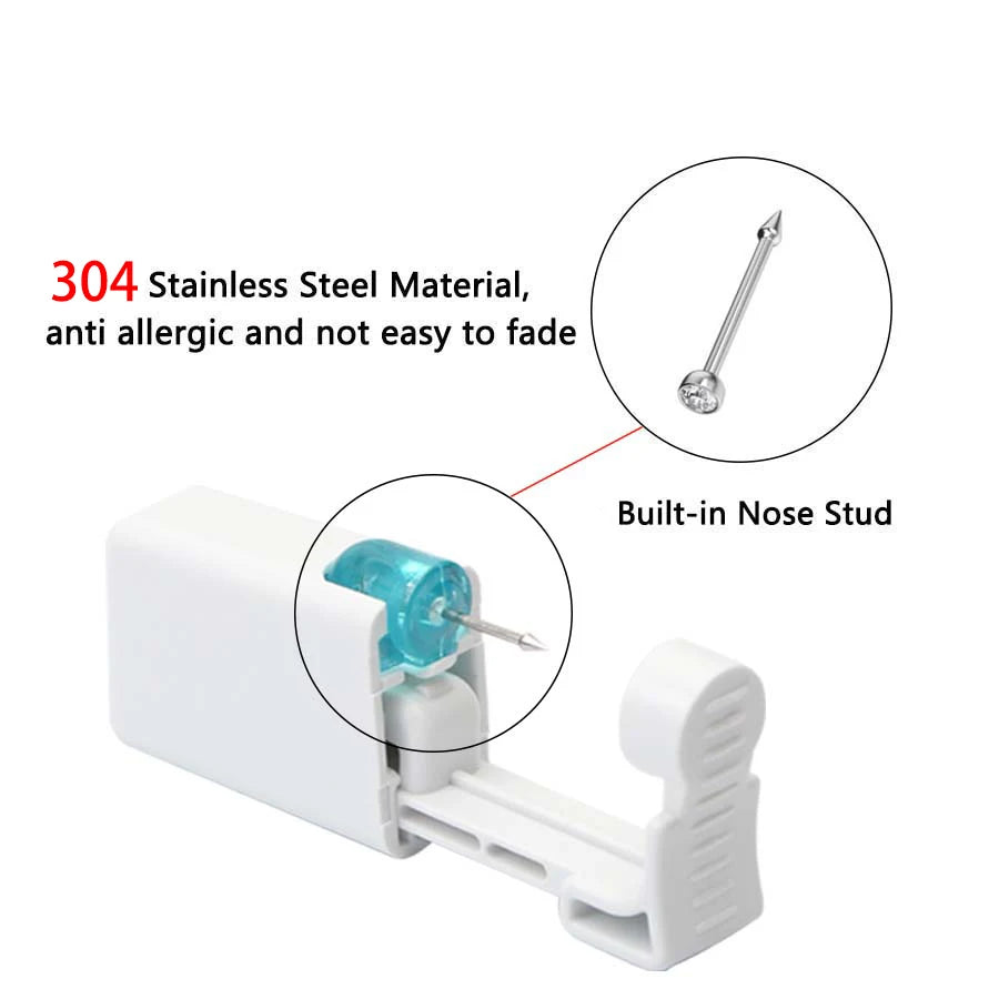 4PCS Self Hypoallergenic Nose Piercing Kit-Disposable Nose Piercing Gun with Built-in Nose Studs