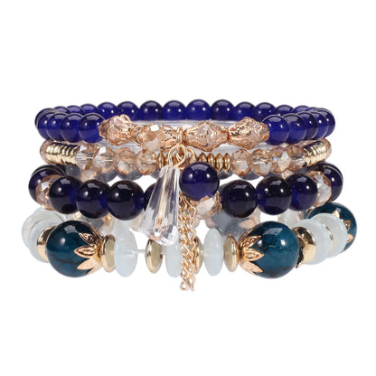 Bohemian Stackable Bead Bracelets for Women Multilayered Bracelet Pendant Charm Stretch Bangles - dark blue