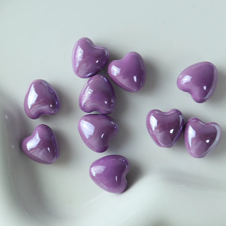 10pcs 12mm Heart Shape Shiny Glossy Ceramic Beads Porcelain Loose Spacer Beads for Jewelry Making DIY Bracelet Necklace Craft